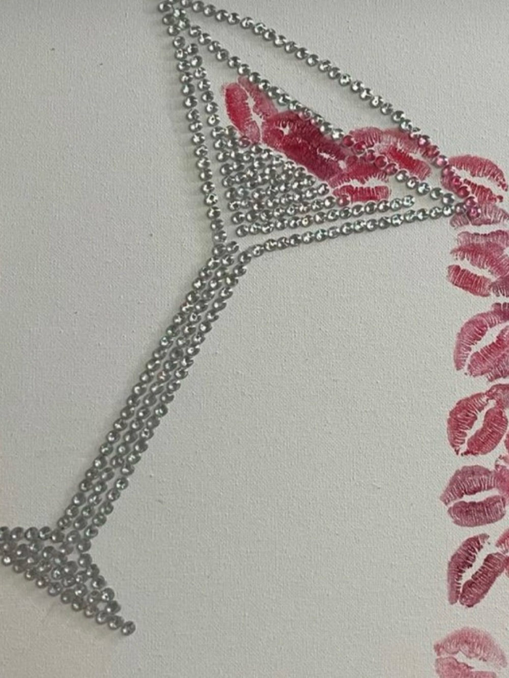 Rhinestone Martini Glass Wall Art with Lipstick Kiss Accents